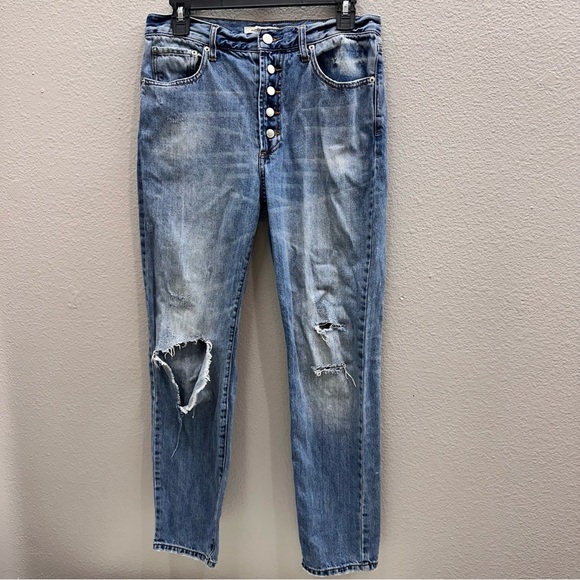 Avec Les Filles Womens Jeans Size 27 Blue Stylish Denim Distressed - Picture 1 of 6